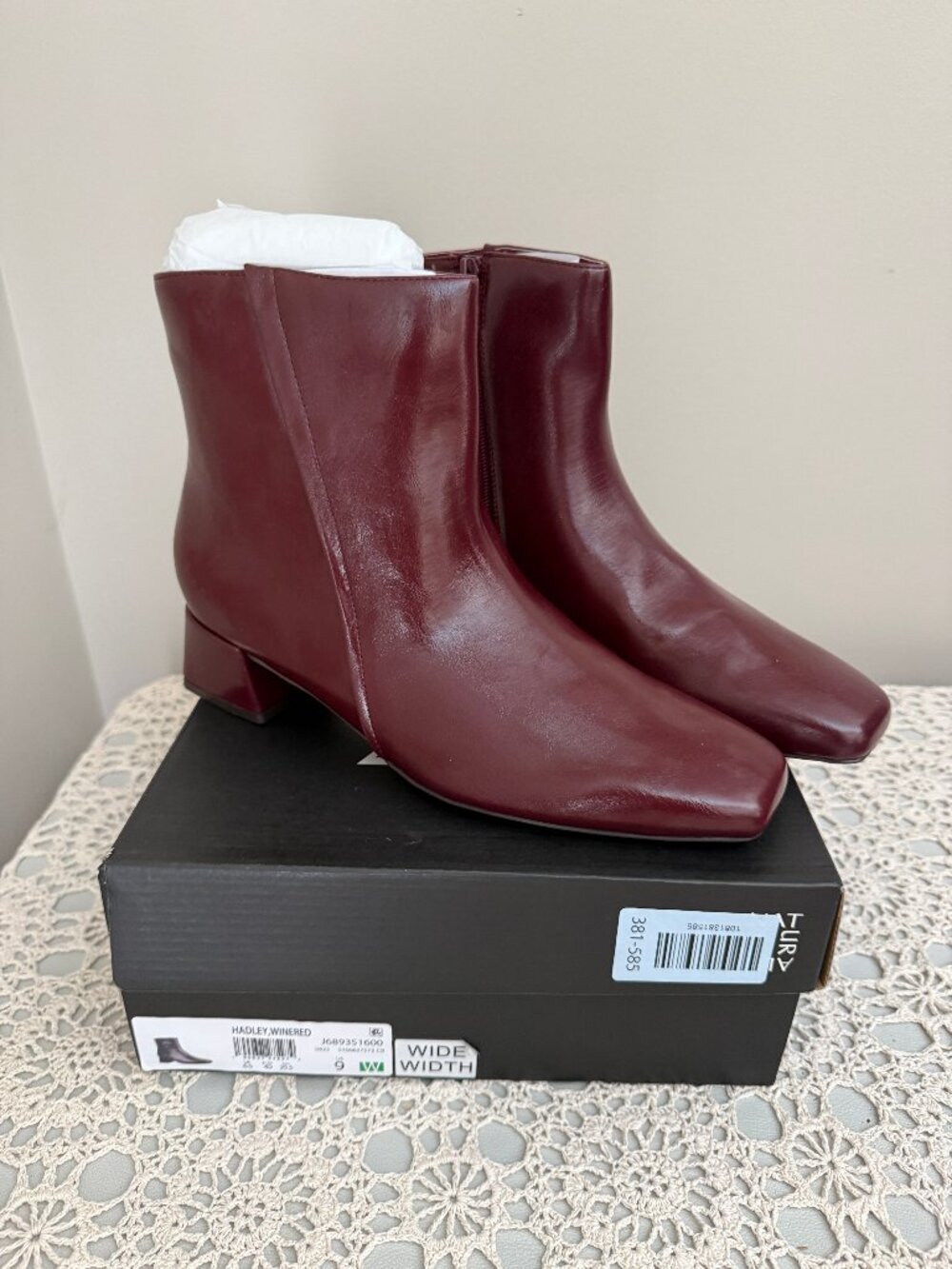 Naturalizer Hadley Wine Red Leather Ankle Boots 9 W Wide